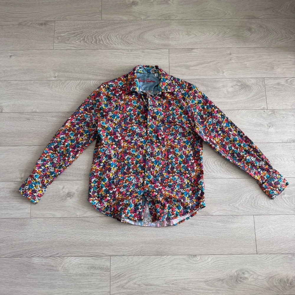 Robert Graham Button Down Men M Floral Print Cotton Classic White Multi Luxury